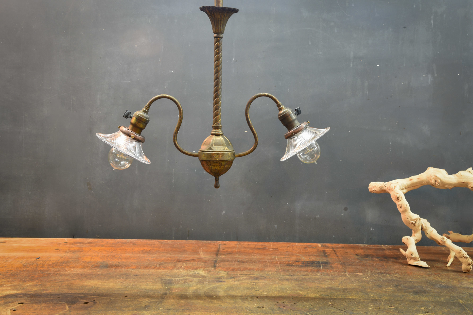 Vintage Brass Dual Scroll Arm Chandelier Factory 20